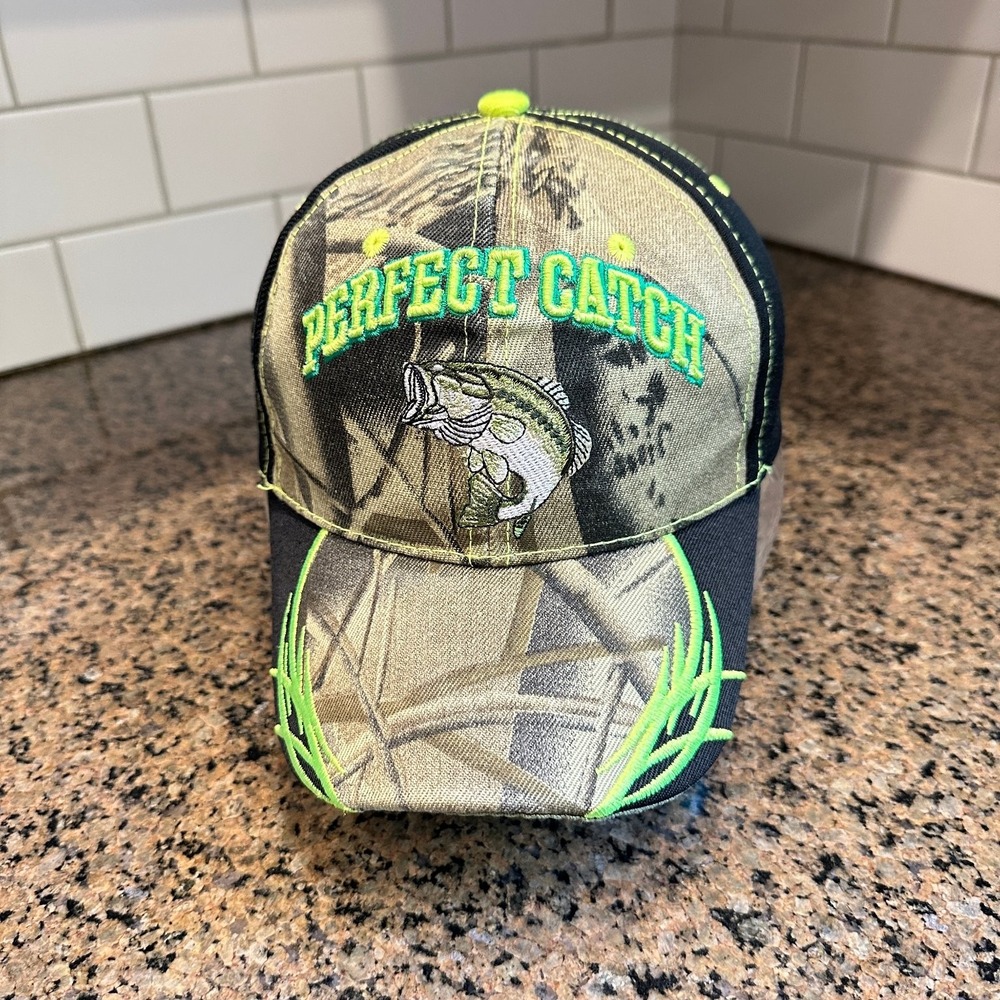 Perfect Catch Bass Fishing Kys Design Hat Camo Strap Back Adjustable